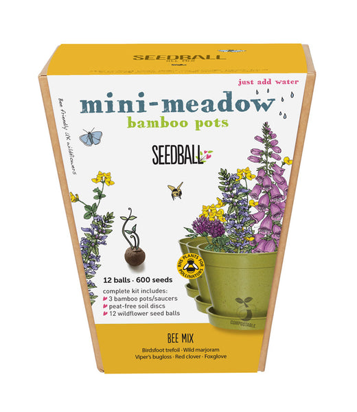 Seedball min meadow bamboo pots x3
