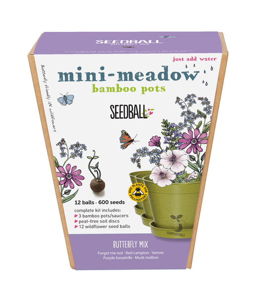 Seedball min meadow bamboo pots x3