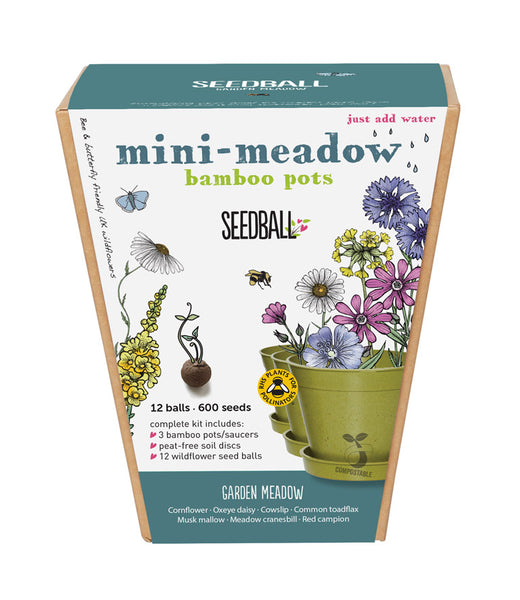Seedball min meadow bamboo pots x3