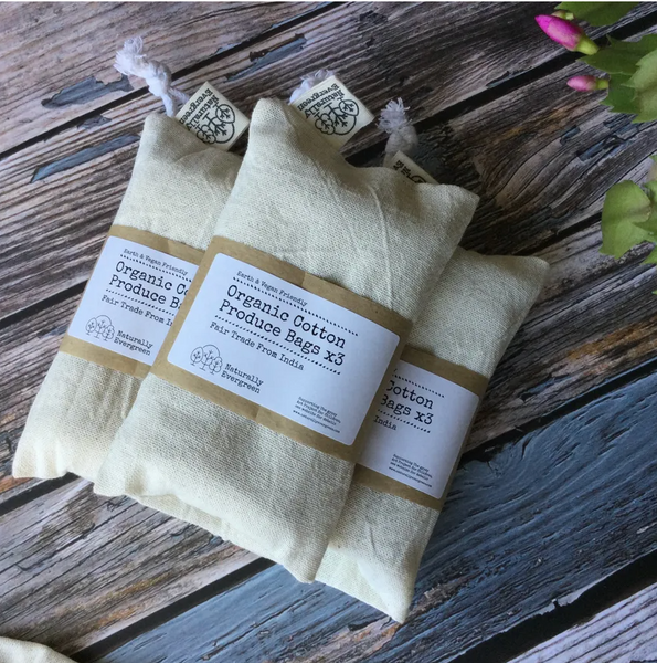 Naturally Evergreen Organic Cotton Produce Bags x3