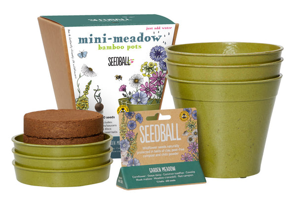 Seedball min meadow bamboo pots x3
