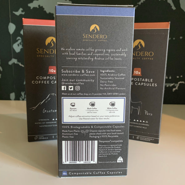 Sendero coffee nespresso capsules - cafe/decafe