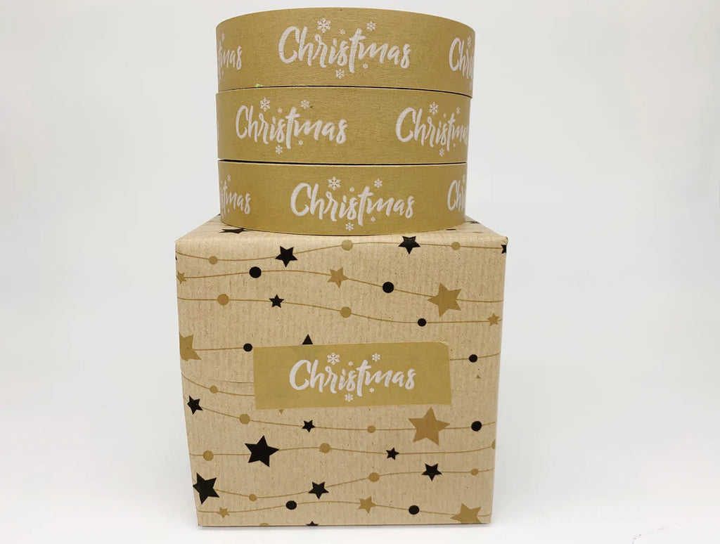 50m Christmas Stars Craft Wide Tape, Festive Gift Wrap Tape, Christmas  Wrapping Tape, Kraft Wrapping Tape, Brown Christmas Tape 