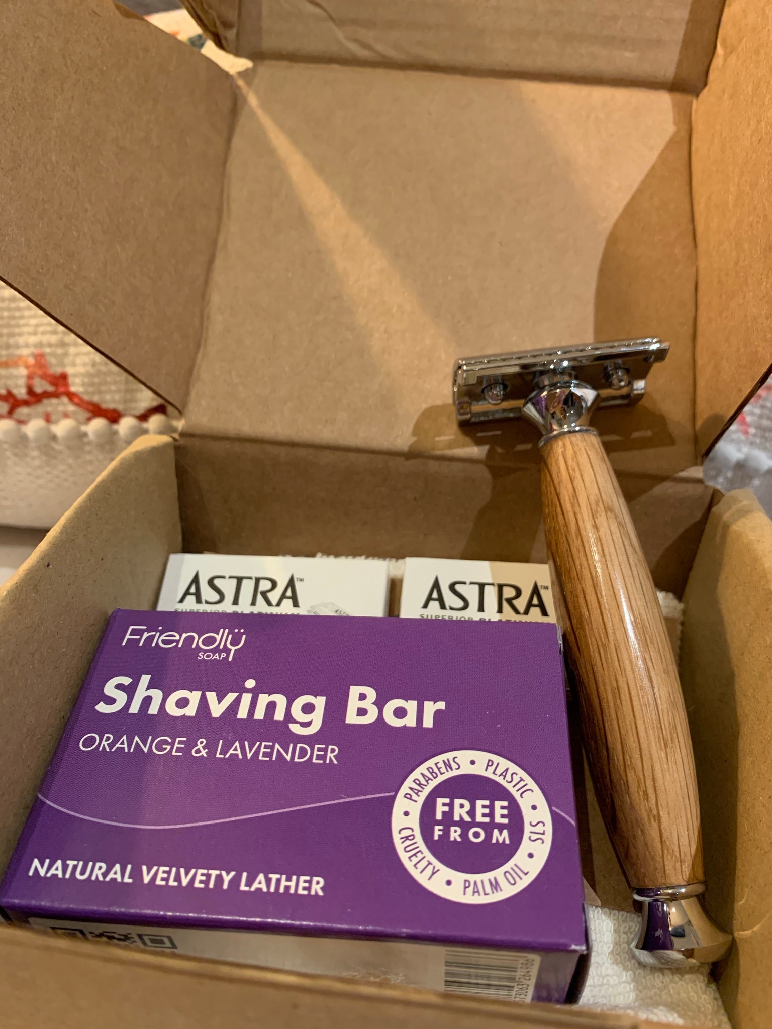 Shaving starter box (handmade up-cycled razor included)