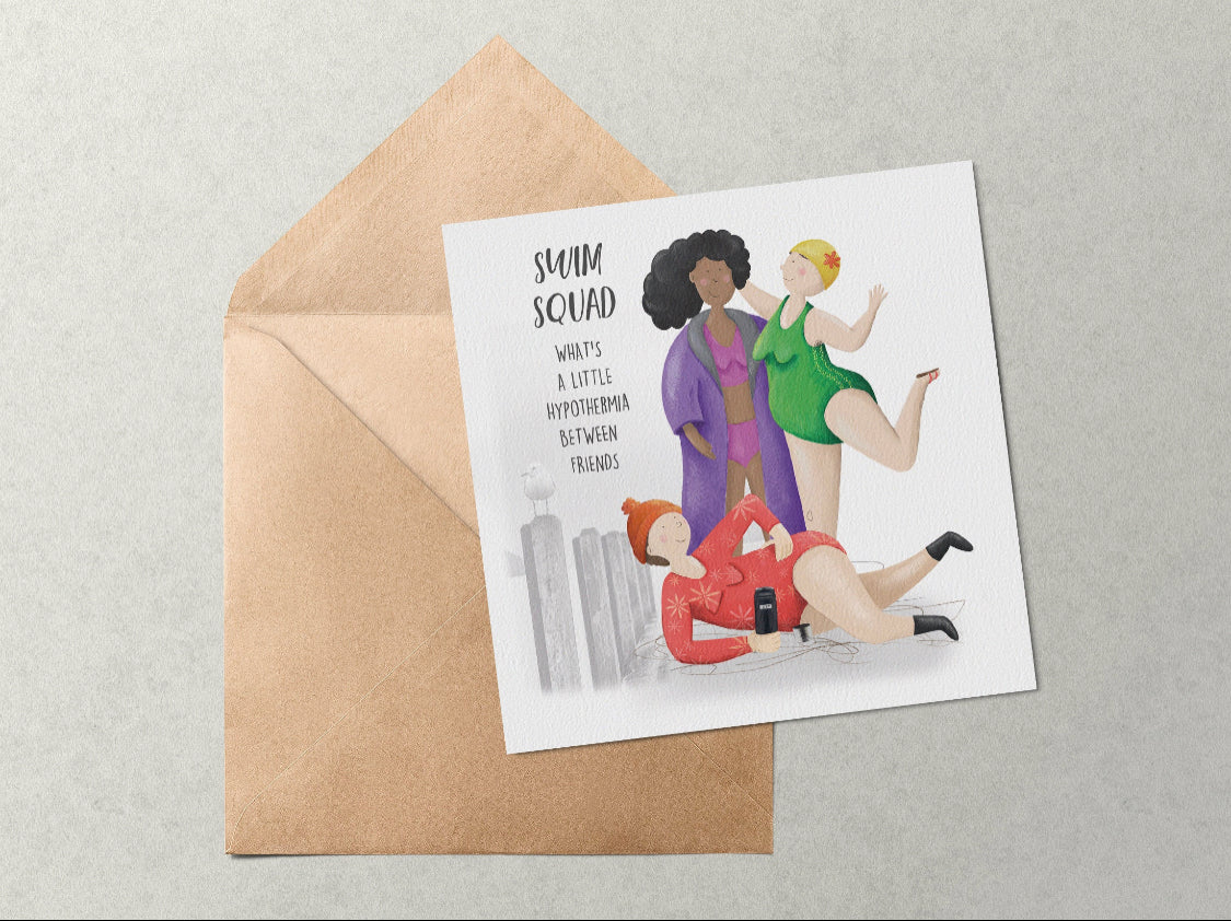 Wild swimming recycled greetings cards