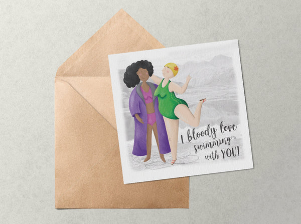 Wild swimming recycled greetings cards